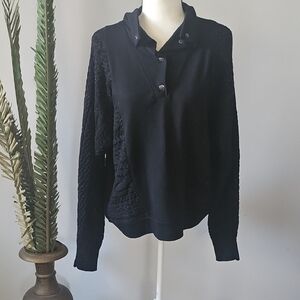 Natural Reflections Black Pullover with Knit Sleeves and Sides NWT
